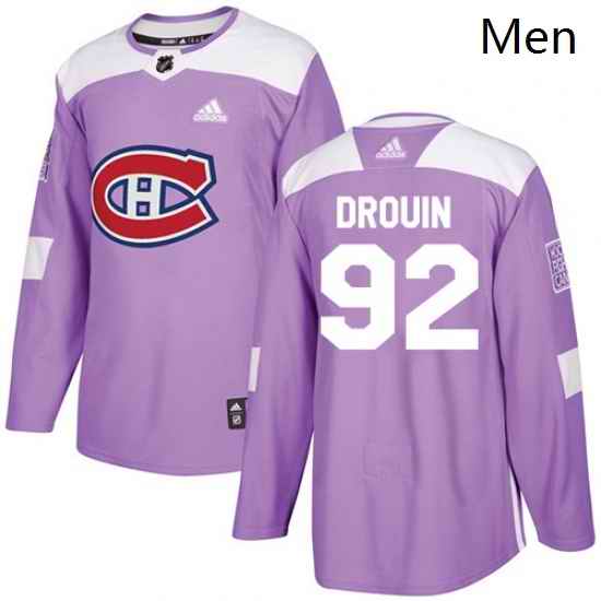 Mens Adidas Montreal Canadiens 92 Jonathan Drouin Authentic Purple Fights Cancer Practice NHL Jersey